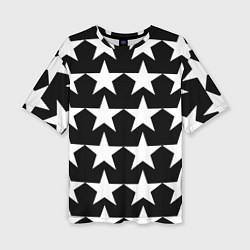 Футболка оверсайз женская Белые звёзды на чёрном фоне, цвет: 3D-принт