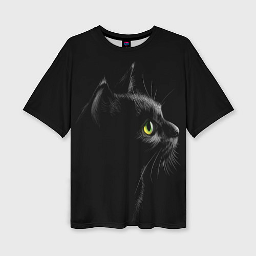 Женская футболка оверсайз Черный кот / 3D-принт – фото 1