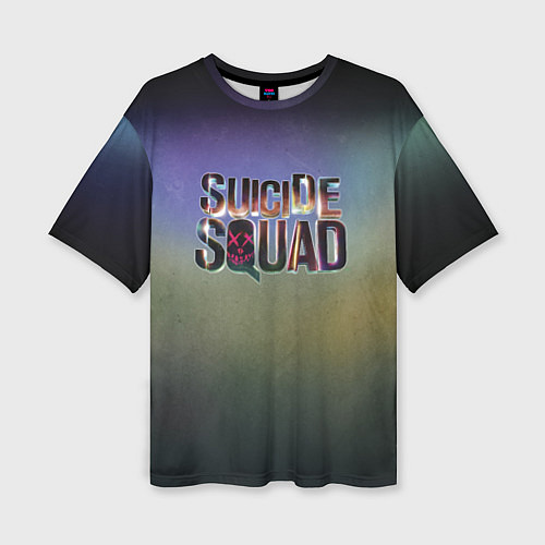 Женская футболка оверсайз SUICIDE SQUAD 2016 лого металл / 3D-принт – фото 1