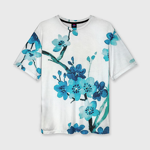 Женская футболка оверсайз Голубая сакура / 3D-принт – фото 1