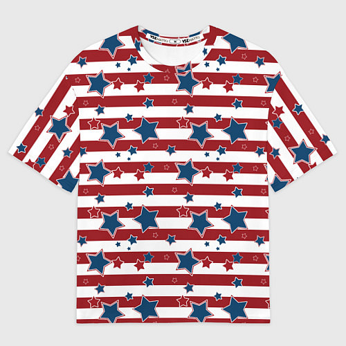 Женская футболка оверсайз Синие звезды на полосатом фоне / 3D-принт – фото 1