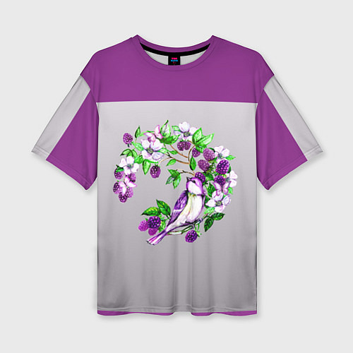 Женская футболка оверсайз Птичка в ежевичке / 3D-принт – фото 1