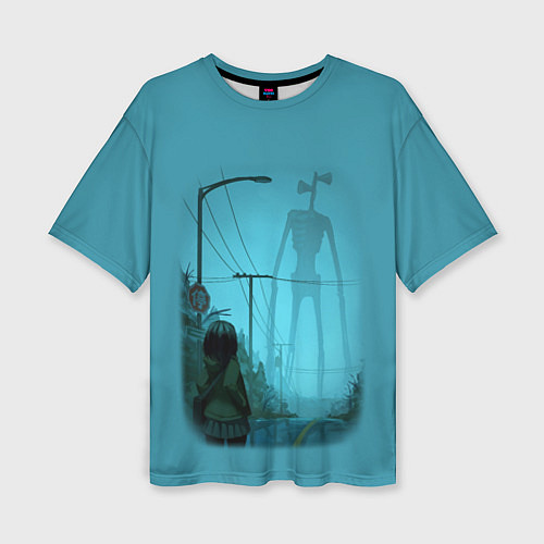 Женская футболка оверсайз СИРЕНОГОЛОВЫЙ И ДЕВОЧКА / 3D-принт – фото 1