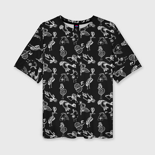 Женская футболка оверсайз Экзотические птицы Скетч / 3D-принт – фото 1