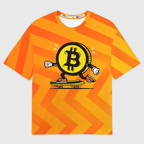 Женская футболка оверсайз Биткоин на скейте / 3D-принт – фото 1