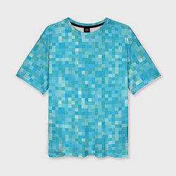 Женская футболка оверсайз Бирюзовая пиксель абстракция