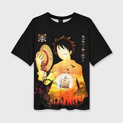 Женская футболка оверсайз Силуэт Луффи One piece
