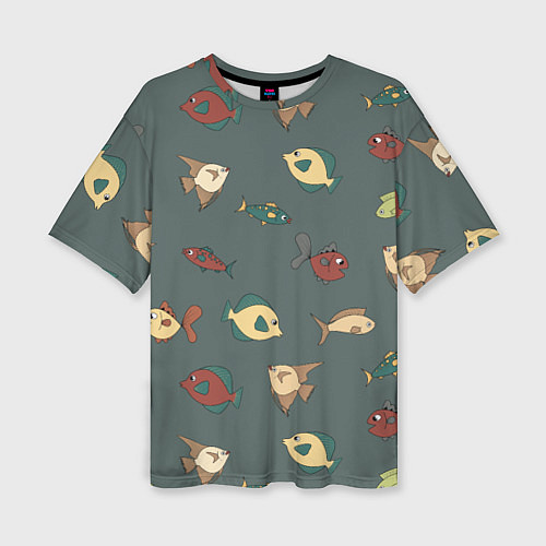 Женская футболка оверсайз Морские рыбки на зеленом фоне / 3D-принт – фото 1