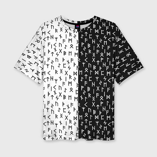 Женская футболка оверсайз Руны чёрно-белое / 3D-принт – фото 1