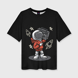 Женская футболка оверсайз Астронавт с магнитофоном