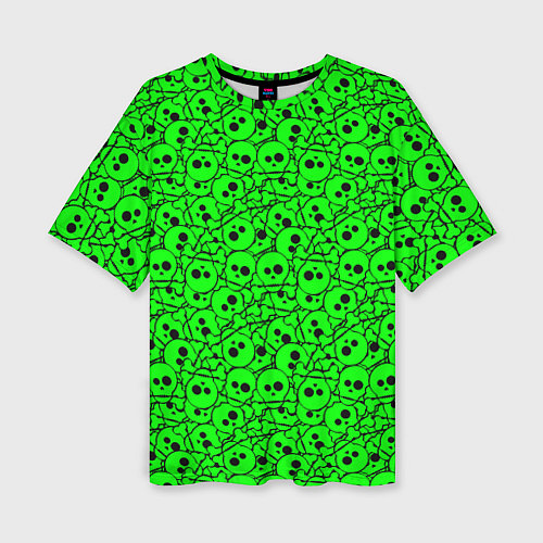 Женская футболка оверсайз Черепа на кислотно-зеленом фоне / 3D-принт – фото 1