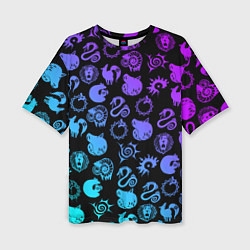 Футболка оверсайз женская 7 СМЕРТНЫХ ГРЕХОВ НЕОН ЭМБЛЕМЫ, цвет: 3D-принт