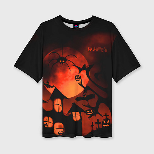 Женская футболка оверсайз Красная луна на Хэллоуин / 3D-принт – фото 1