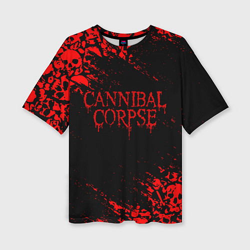 Женская футболка оверсайз CANNIBAL CORPSE КРАСНЫЕ ЧЕРЕПА / 3D-принт – фото 1