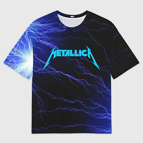Женская футболка оверсайз METALLICA BLUE FLASH МЕТАЛЛИКА СИНИЕ МОЛНИИ / 3D-принт – фото 1