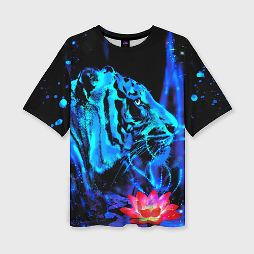 Женская футболка оверсайз Синий водяной тигр / 3D-принт – фото 1