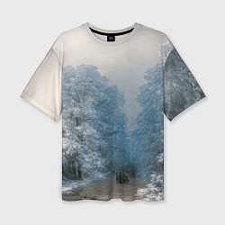 Женская футболка оверсайз Зимний пейзаж картина маслом