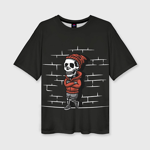 Женская футболка оверсайз Скелет у стены / 3D-принт – фото 1