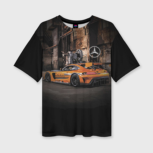 Женская футболка оверсайз Мерседес АМГ в стиле Loft / 3D-принт – фото 1