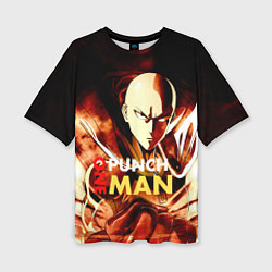 Женская футболка оверсайз Огненный Сайтама One Punch-Man