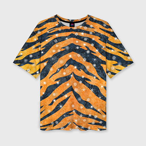 Женская футболка оверсайз Новогодняя шкура тигра / 3D-принт – фото 1