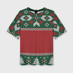 Футболка оверсайз женская Knitted Christmas Pattern, цвет: 3D-принт