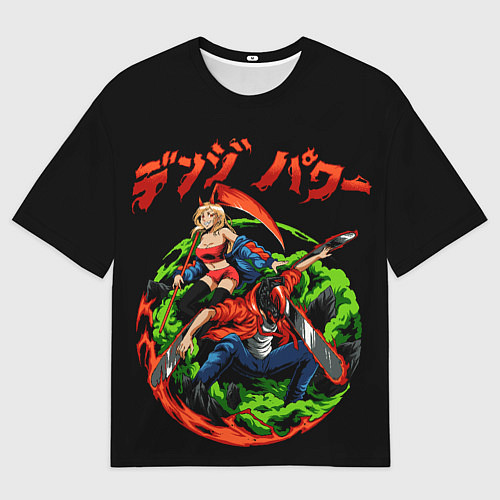 Женская футболка оверсайз Дэнджи и пауэр сражаются человек бензопила аниме / 3D-принт – фото 1