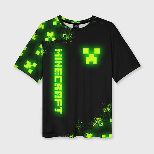 Женская футболка оверсайз MINECRAFT NEON LOGO CREEPER / 3D-принт – фото 1