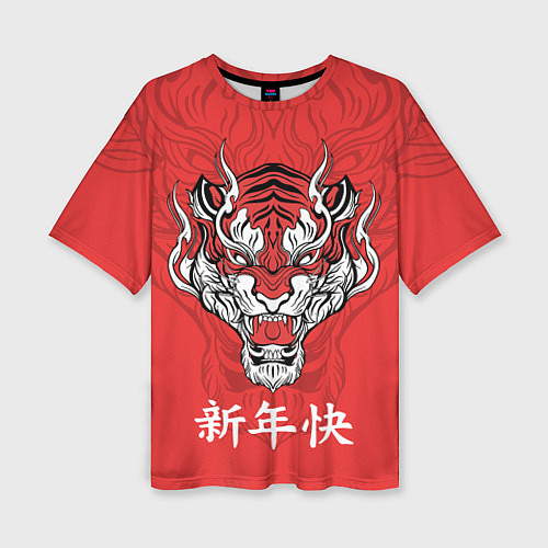 Женская футболка оверсайз Красный тигр - дракон / 3D-принт – фото 1