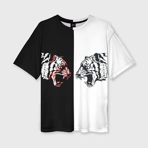 Женская футболка оверсайз Два тигра напротив друг друга / 3D-принт – фото 1
