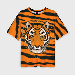 Женская футболка оверсайз Тигр настоящий хищник