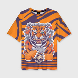 Женская футболка оверсайз Тигр с черепом