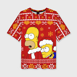 Женская футболка оверсайз Новогодний Гомер и Барт Симпсоны