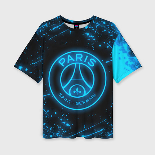 Женская футболка оверсайз PSG NEON STYLE SPORT ПСГ НЕОН / 3D-принт – фото 1