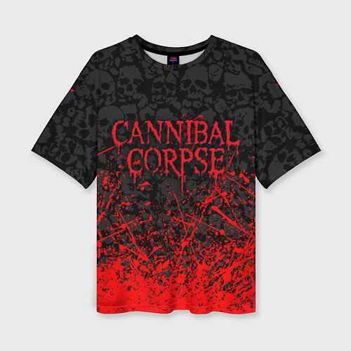 Женская футболка оверсайз CANNIBAL CORPSE, БРЫЗГИ КРАСОК ЧЕРЕПА / 3D-принт – фото 1