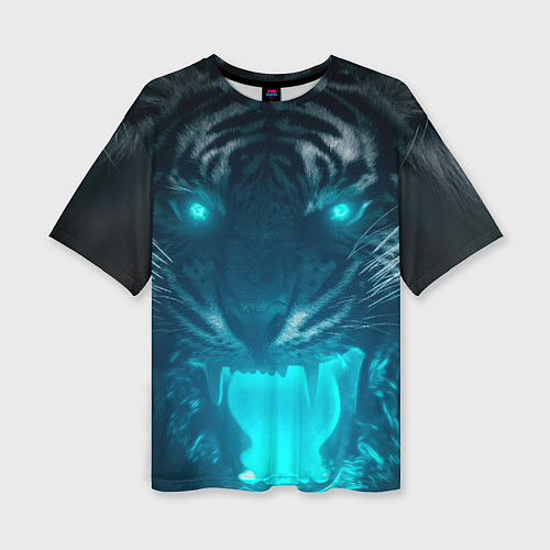 Женская футболка оверсайз Неоновый водяной тигр 2022 / 3D-принт – фото 1