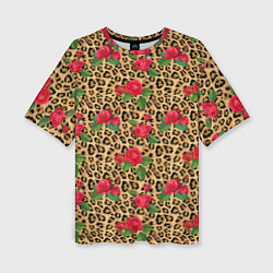 Женская футболка оверсайз Шкура Леопарда в Цветах