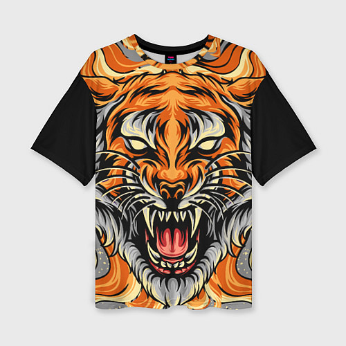 Женская футболка оверсайз Символ года тигр в гневе / 3D-принт – фото 1