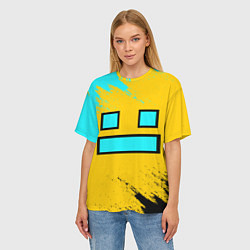 Футболка оверсайз женская GEOMETRY DASH SMILE БРЫЗГИ КРАСОК, цвет: 3D-принт — фото 2