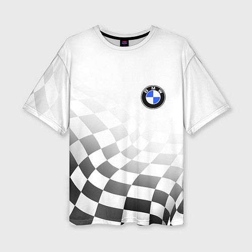 Женская футболка оверсайз BMW, БМВ СПОРТ, ФИНИШНЫЙ ФЛАГ / 3D-принт – фото 1