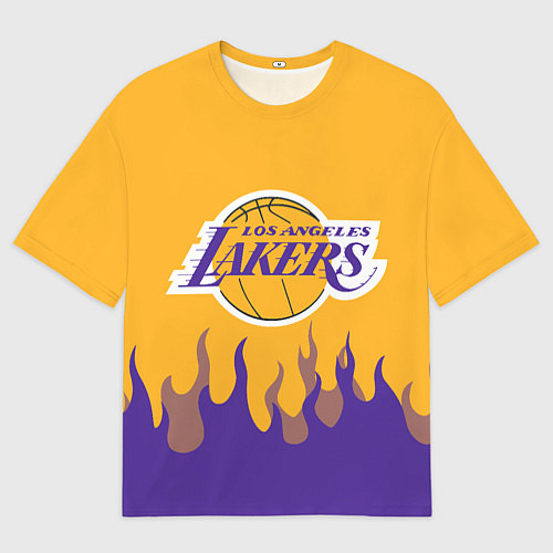 Женская футболка оверсайз LA LAKERS NBA FIRE ЛЕЙКЕРС ОГОНЬ / 3D-принт – фото 1