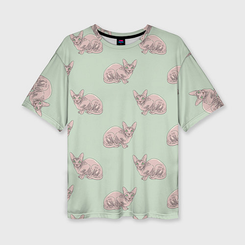 Женская футболка оверсайз Сфинкс коты паттерн / 3D-принт – фото 1