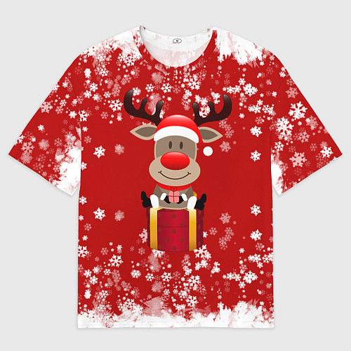 Женская футболка оверсайз Олень на подарке / 3D-принт – фото 1