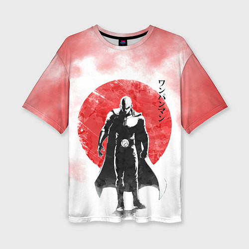 Женская футболка оверсайз Сайтама красный дым One Punch-Man / 3D-принт – фото 1