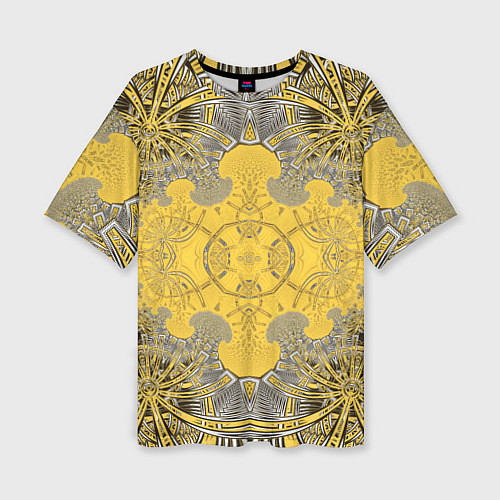 Женская футболка оверсайз Коллекция Фрактальная мозаика Желтый на черном 573 / 3D-принт – фото 1
