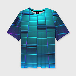 Женская футболка оверсайз 3D квадраты неоновые