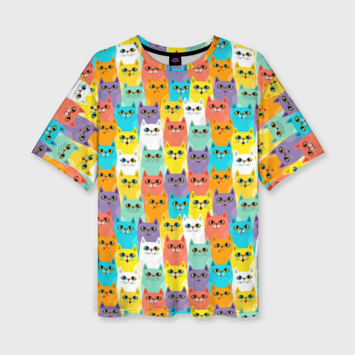 Женская футболка оверсайз Разноцветные Мультяшные Котики / 3D-принт – фото 1