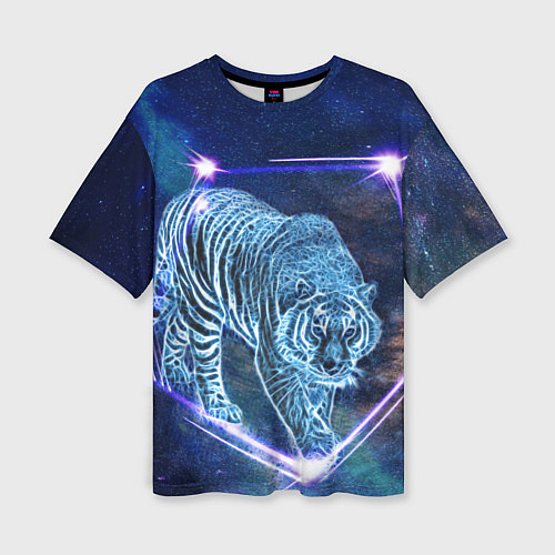 Женская футболка оверсайз Тигр идет по млечному пути / 3D-принт – фото 1