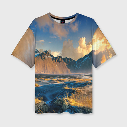 Женская футболка оверсайз Красивый горный пейзаж / 3D-принт – фото 1