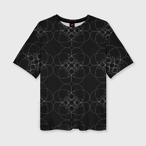 Женская футболка оверсайз Цветочный орнамент белый на черном / 3D-принт – фото 1